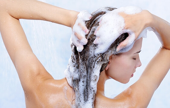 Beautiful hair model washing her hair 01