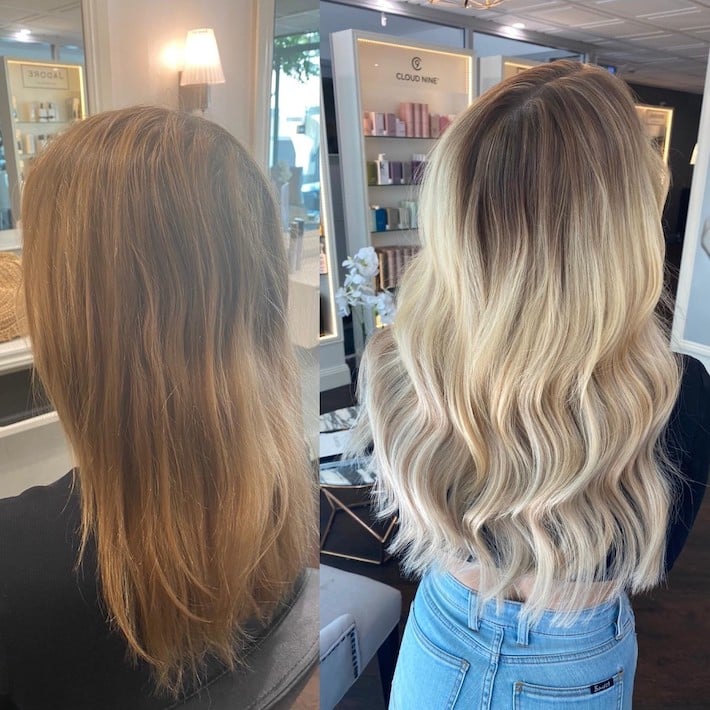 invisible tape hair extensions - before and after - brisbane salon