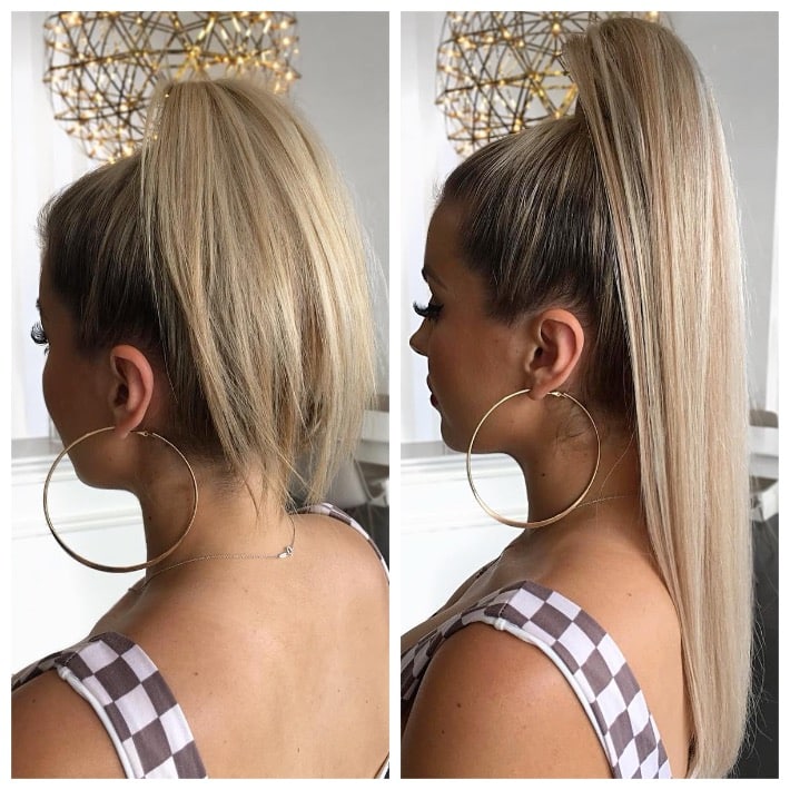 Clip-in ponytail hair extensions before and after 01