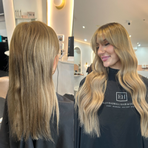 before and afer tape extensions blonde hair